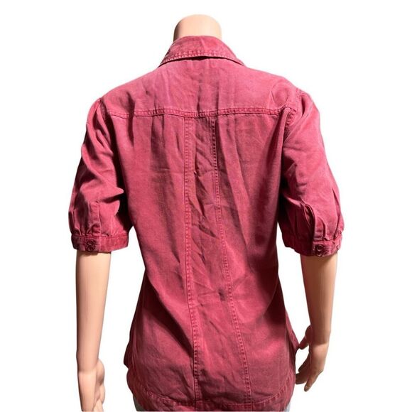 Pulp short sleeve burgundy pleated button down casual shirt L - Picture 3 of 6